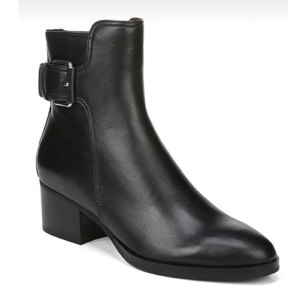 Via Spiga Ovelle Leather Block Heel Ankle Boots Black Size 6